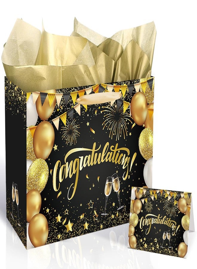 Yoirrat Black Gold Congratulations Gift Bag with Greeting Card, Tissue Papers, Appreciation Party Paper Bag for Anniversary, Birthday, Weddings, Retirements, Housewarming, Graduation Party - Image 1